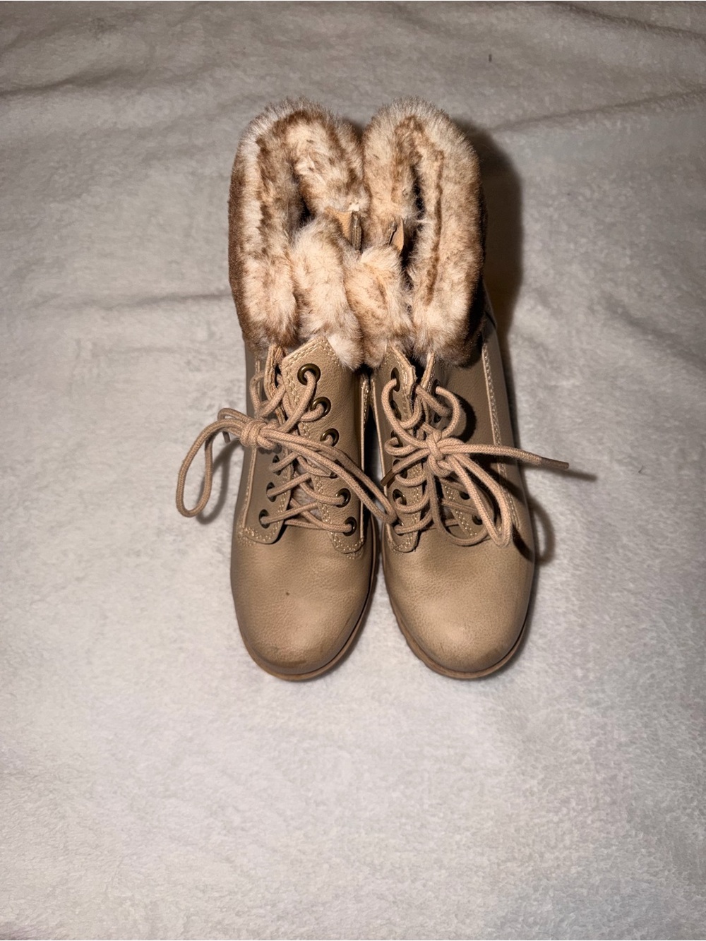 Soda Lace-Up Faux Fur Ankle Boots - Tan